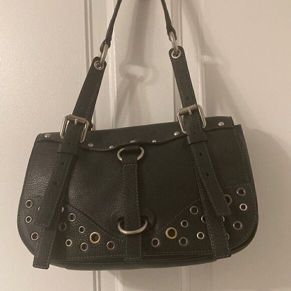 Andrea Mabiani Black Leather Bag with Silver-tone and Gold-tone Grommet Details - Picture 1 of 11